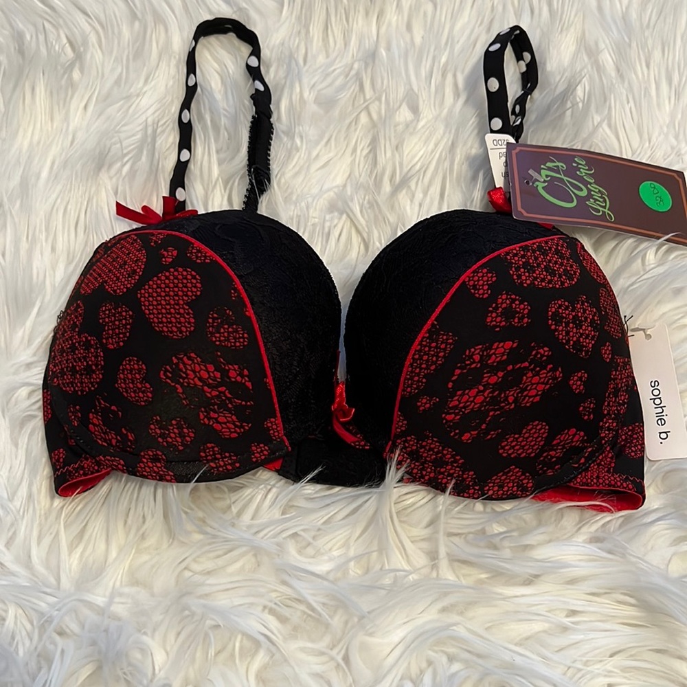 Red Hearts/Dots Sophie b. Bra NWT  Size 32DD